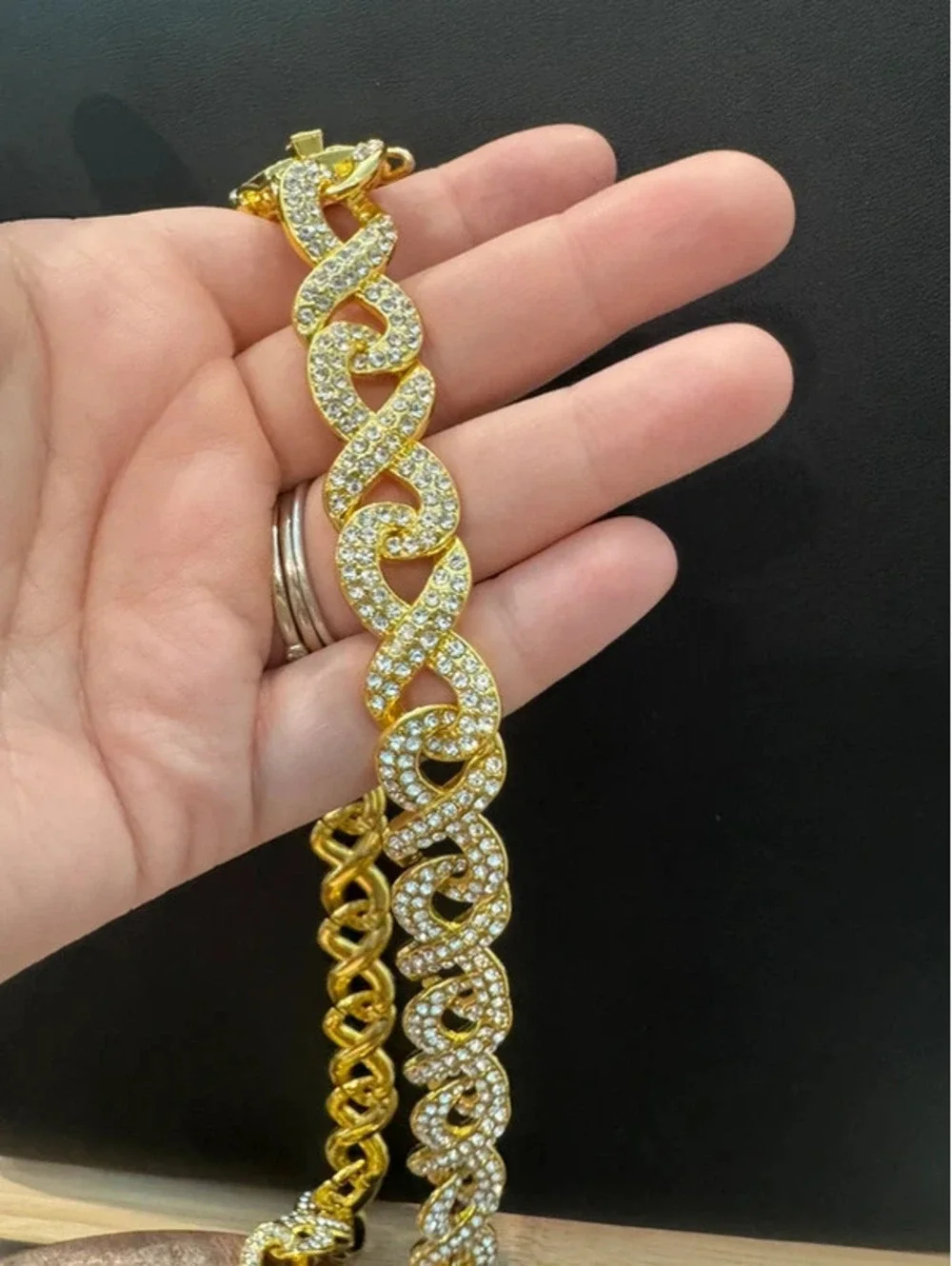 22” gold tone infinity chain, iced out